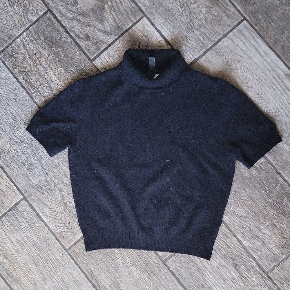 H&M Black Knit Top Cowl Neck Short Sleeve